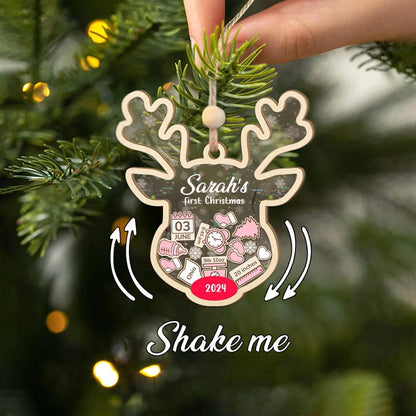 Customize Reindeer Baby 1st Christmas Ornament, 4D Shaker Baby Shower Gift