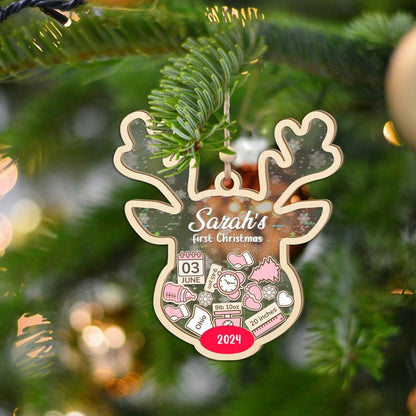 Customize Reindeer Baby 1st Christmas Ornament, 4D Shaker Baby Shower Gift