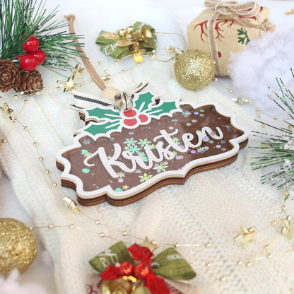 Personalized Wooden Christmas Ornament: Stocking Tag