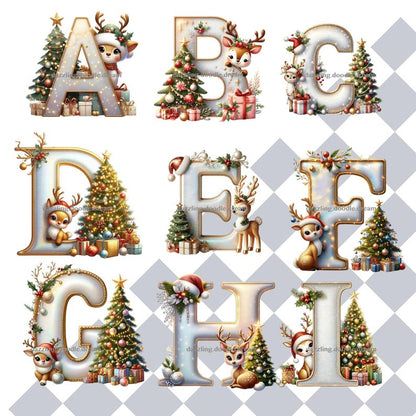 Custom Letter ornament, Christmas Letters Clipart, Christmas Reindeer