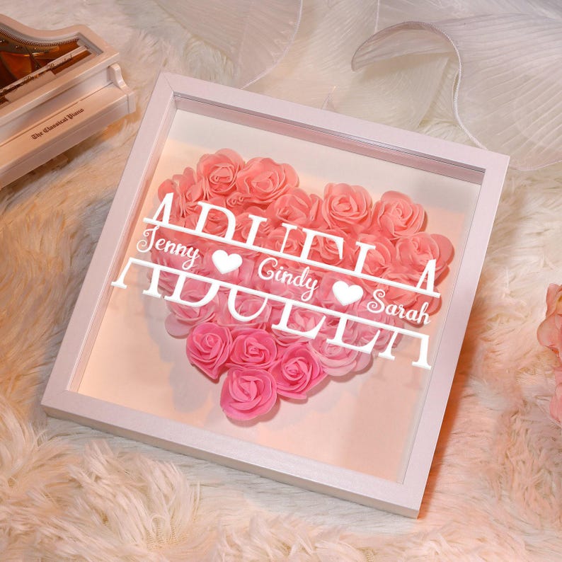 Personalized flower shadow box,custom roses shadowbox with names