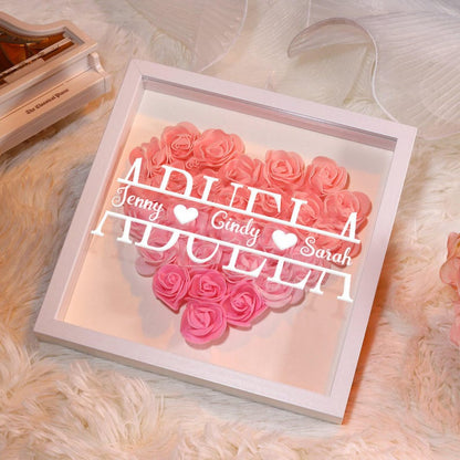Personalized flower shadow box,custom roses shadowbox with names