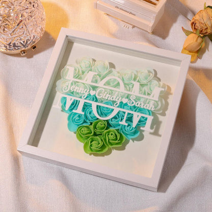 Personalized flower shadow box,custom roses shadowbox with names