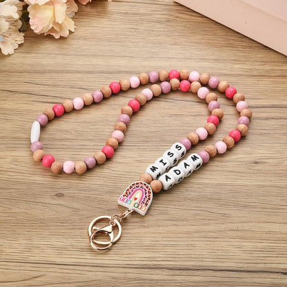 Personalized Teacher ID Lanyard,Custom Rainbow Teacher Lanyard Beaded