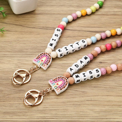 Personalized Teacher ID Lanyard,Custom Rainbow Teacher Lanyard Beaded