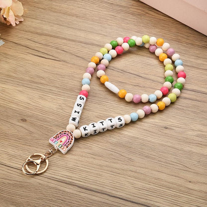 Personalized Teacher ID Lanyard,Custom Rainbow Teacher Lanyard Beaded