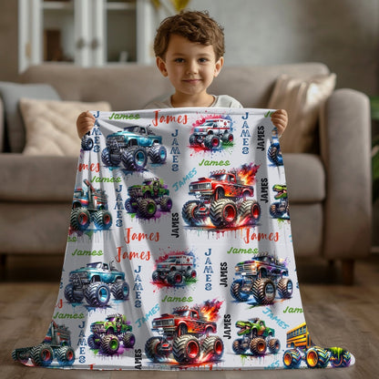 Personalized Monster Truck Blanket, Custom Boys' Name Throw