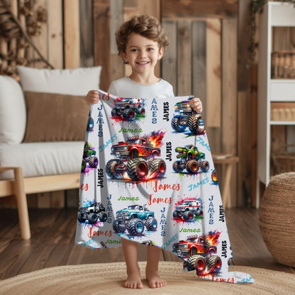 Personalized Monster Truck Blanket, Custom Boys' Name Throw