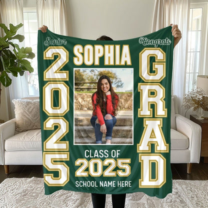 Personalized Photo & School Logo Class of 2026 Blanket Graduation Gift