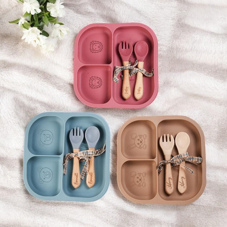 Personalized Silicone Baby Weaning Set, Custom Dinnerware Set