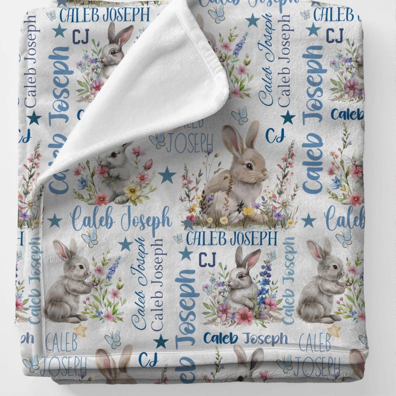 Personalized Bunny Minky Blanket: Baby Cuddle Easter Blanket