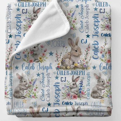 Personalized Bunny Minky Blanket: Baby Cuddle Easter Blanket