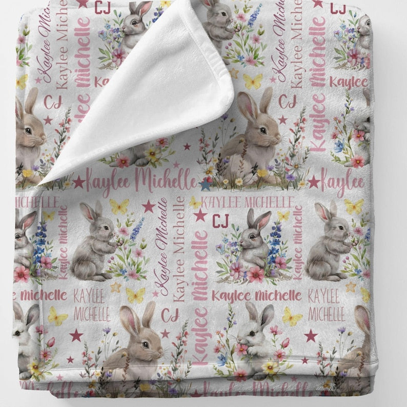 Personalized Bunny Minky Blanket: Baby Cuddle Easter Blanket