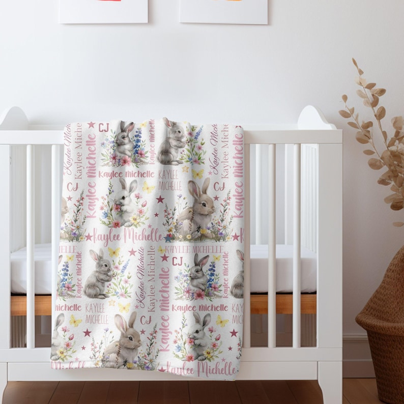 Personalized Bunny Minky Blanket: Baby Cuddle Easter Blanket