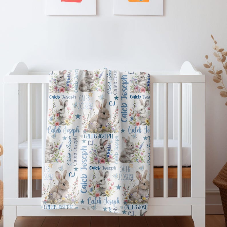 Personalized Bunny Minky Blanket: Baby Cuddle Easter Blanket