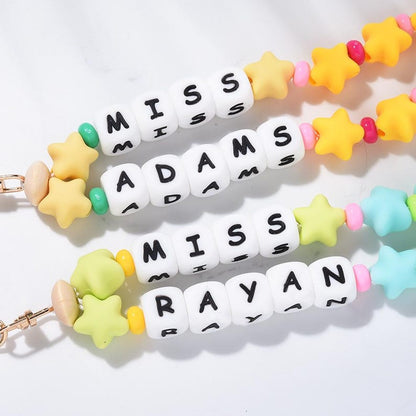 Personalized Teacher Lanyard,Custom Star Beaded Teacher Lanyard Teacher Gift Idea