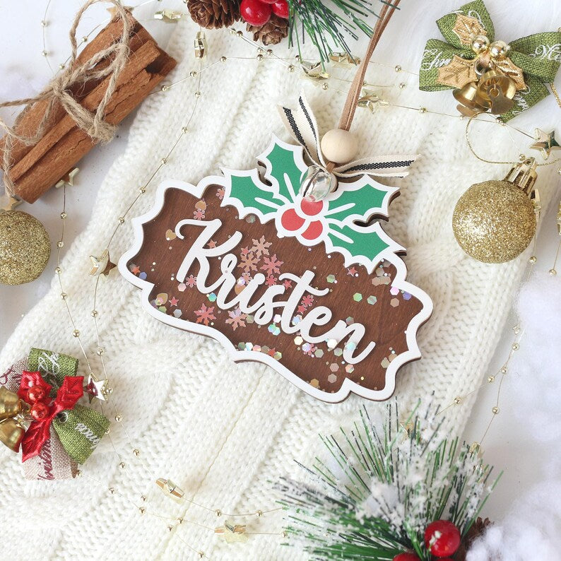 Personalized Wooden Christmas Ornament: Stocking Tag