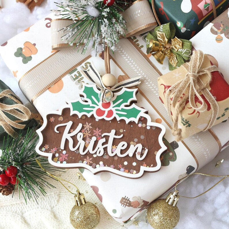 Personalized Wooden Christmas Ornament: Stocking Tag