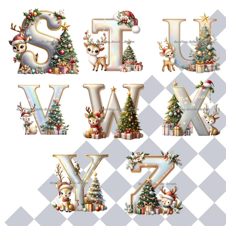 Custom Letter ornament, Christmas Letters Clipart, Christmas Reindeer