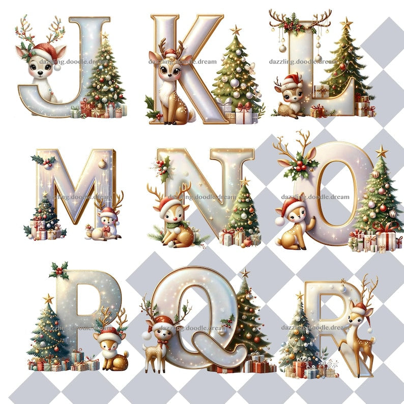 Custom Letter ornament, Christmas Letters Clipart, Christmas Reindeer