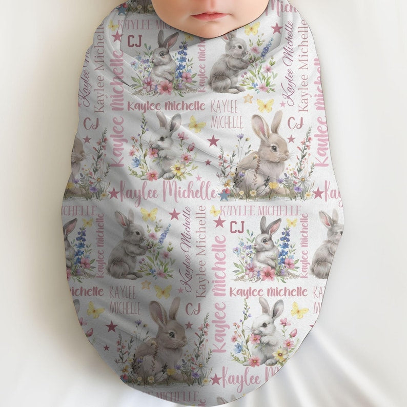 Personalized Bunny Minky Blanket: Baby Cuddle Easter Blanket