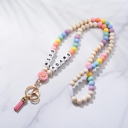 Custom Beaded Teacher Lanyard with Badge Holder, Nurse Lanyard