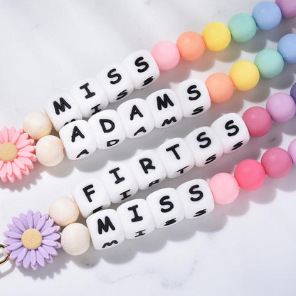 Custom Beaded Teacher Lanyard with Badge Holder, Nurse Lanyard