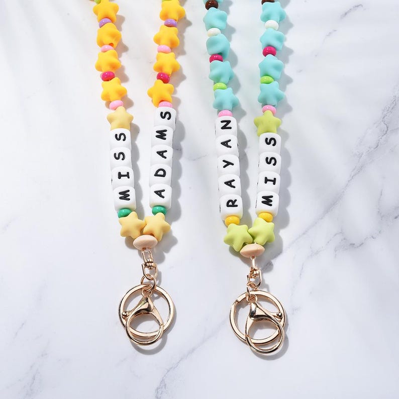 Personalized Teacher Lanyard,Custom Star Beaded Teacher Lanyard Teacher Gift Idea