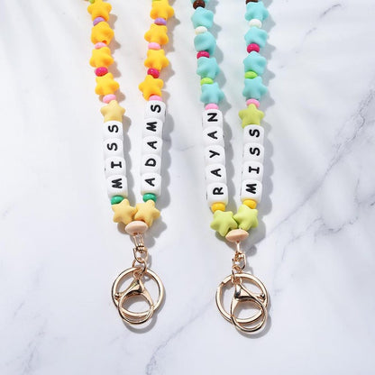 Personalized Teacher Lanyard,Custom Star Beaded Teacher Lanyard Teacher Gift Idea