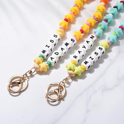 Personalized Teacher Lanyard,Custom Star Beaded Teacher Lanyard Teacher Gift Idea