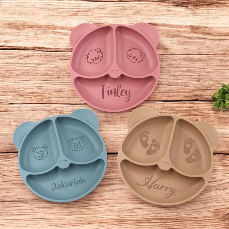 Personalised Silicone Weaning Set, Engraved Baby Name Plate, Custom Weaning Set for Baby Kids