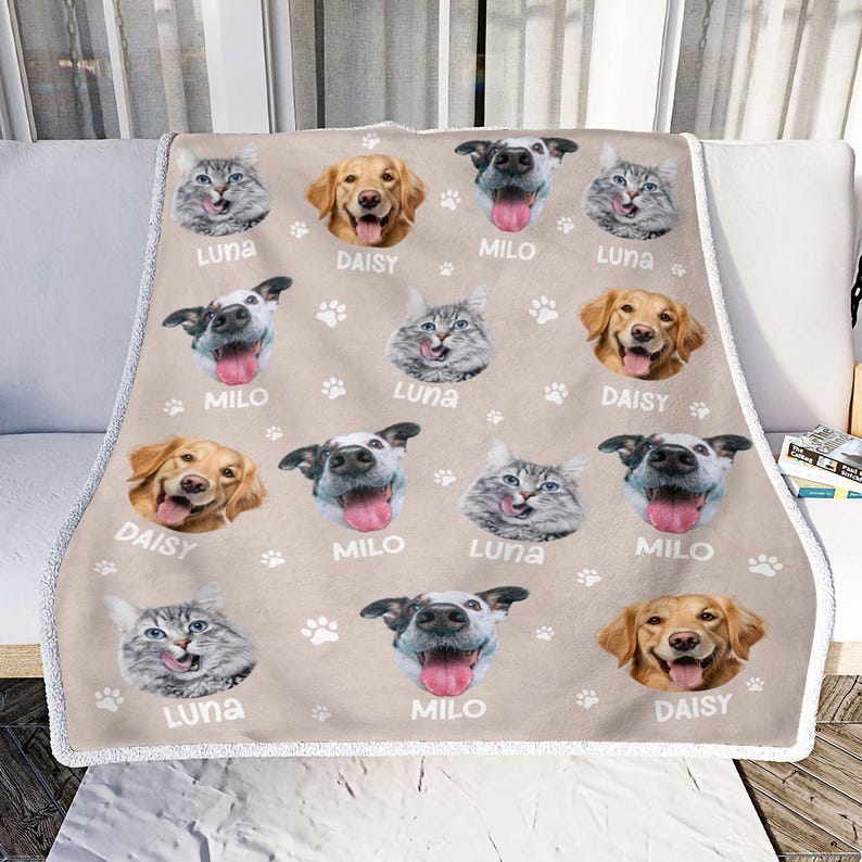 Personalized Pet Photo Fleece Blanket: Dog Mom Cat Mom Christmas Blanket