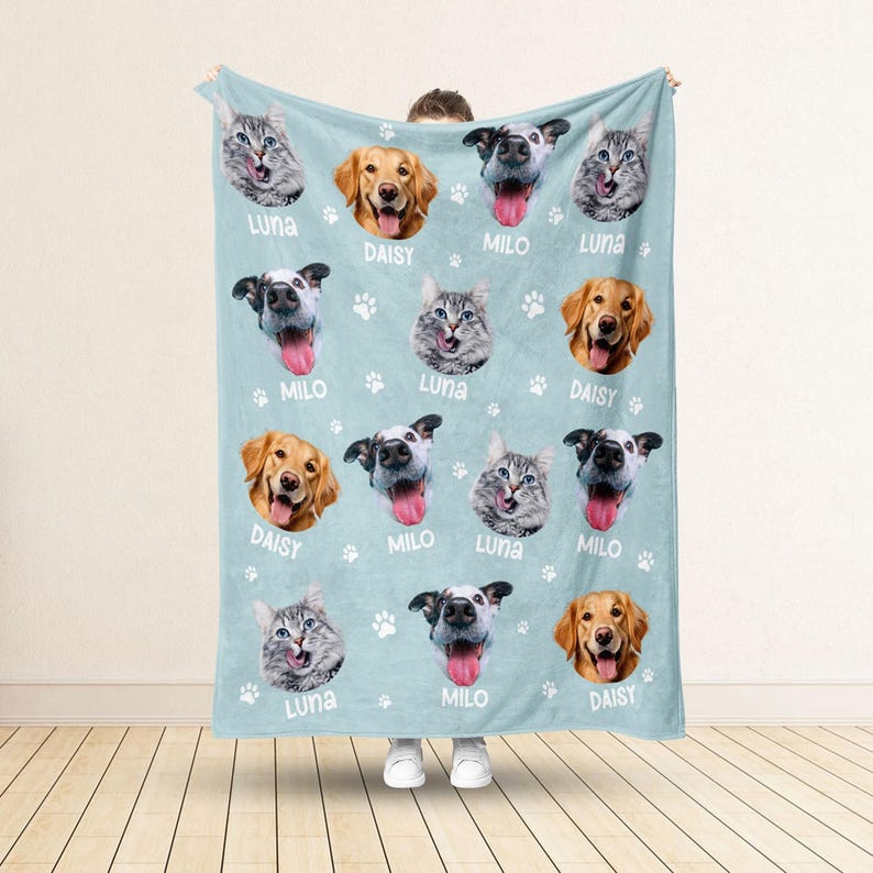 Personalized Pet Photo Fleece Blanket: Dog Mom Cat Mom Christmas Blanket