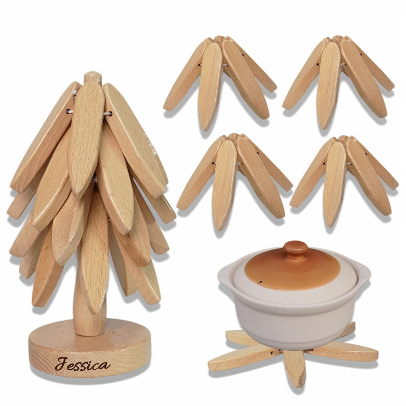 Personalized 4pcs wooden Tree Trivet Set
