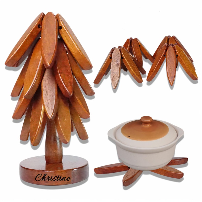 Personalized 4pcs wooden Tree Trivet Set