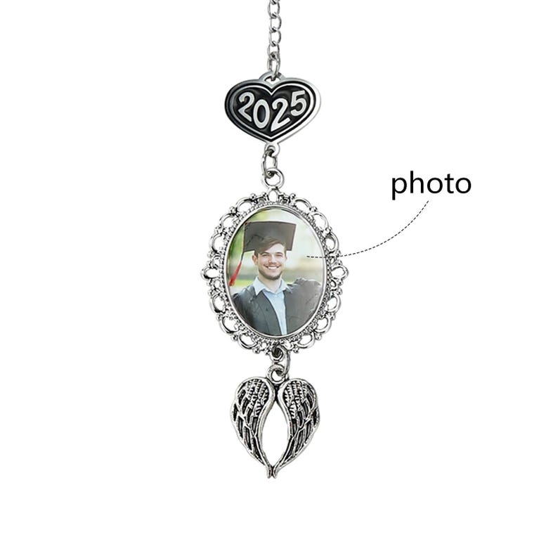 Custom Graduation Tassel Photo&Text Charm with Angel Wing
