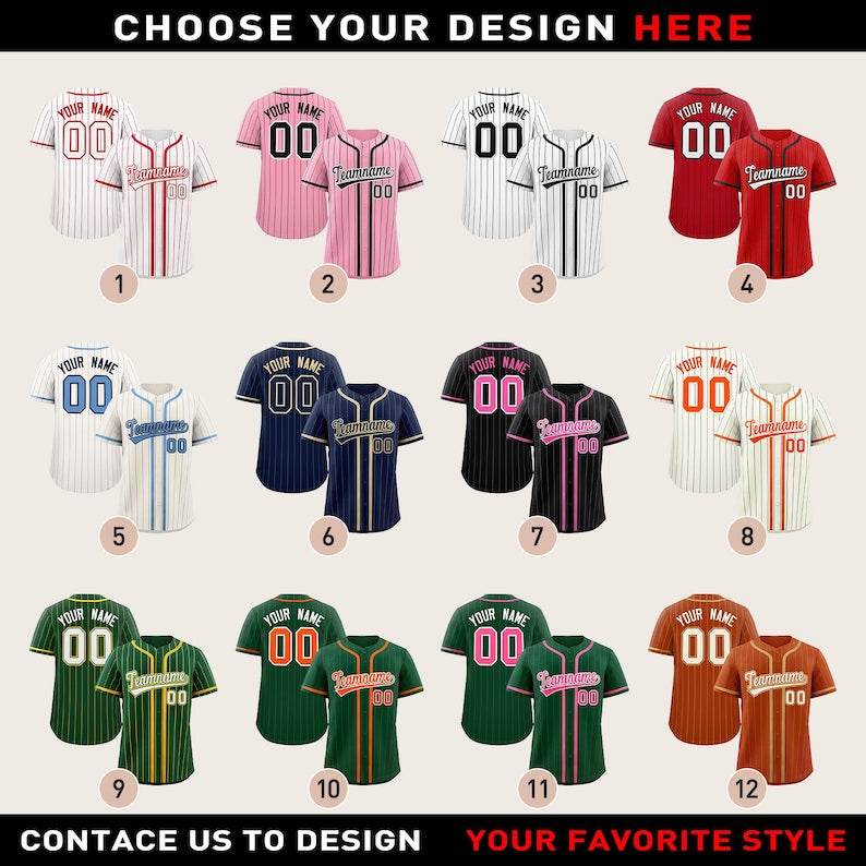 Personalized Name Team,Custom Stripe Line Color Baseball