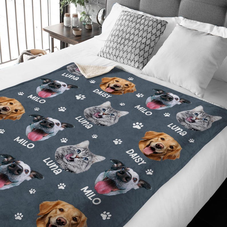 Personalized Pet Photo Fleece Blanket: Dog Mom Cat Mom Christmas Blanket