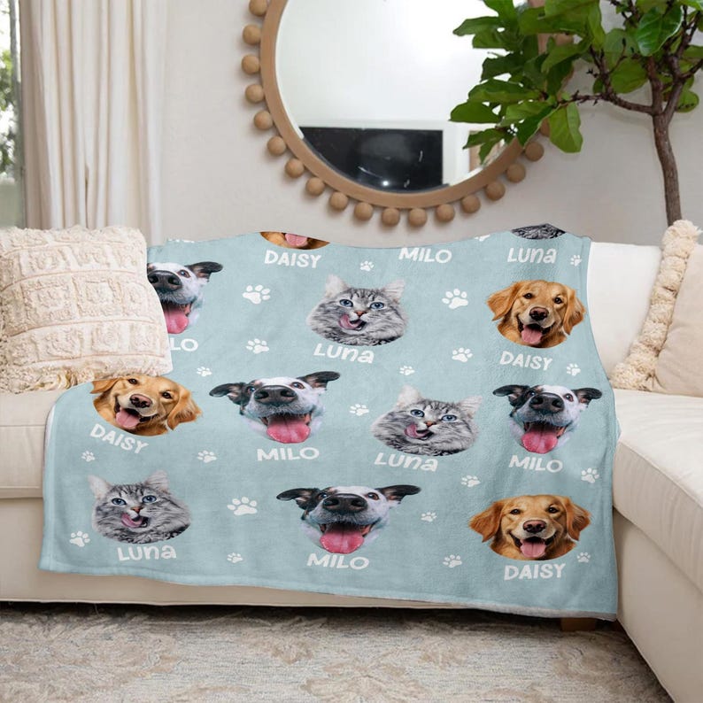 Personalized Pet Photo Fleece Blanket: Dog Mom Cat Mom Christmas Blanket