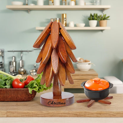 Personalized 4pcs wooden Tree Trivet Set
