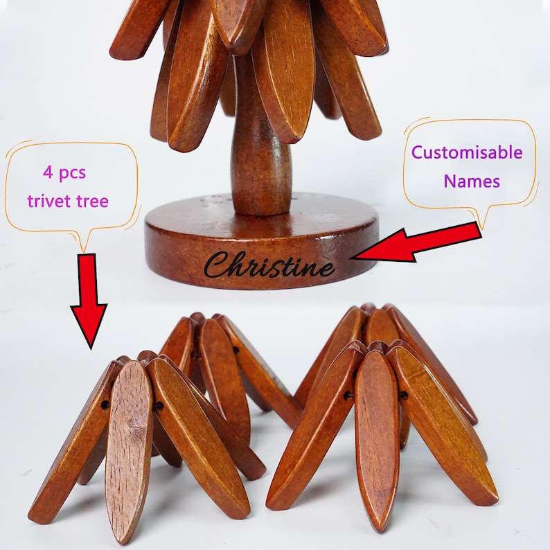 Personalized 4pcs wooden Tree Trivet Set