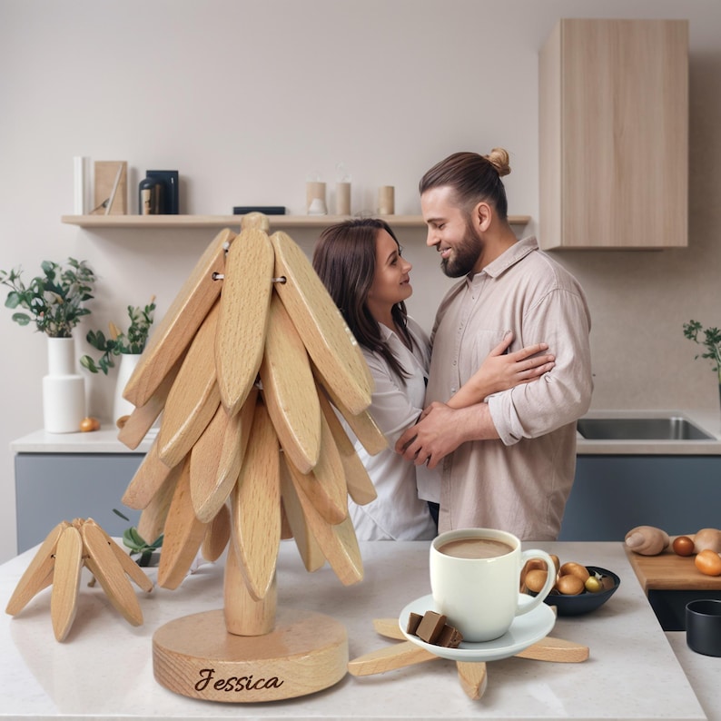 Personalized 4pcs wooden Tree Trivet Set