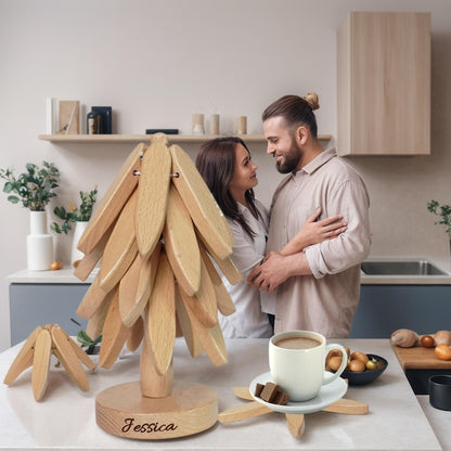 Personalized 4pcs wooden Tree Trivet Set