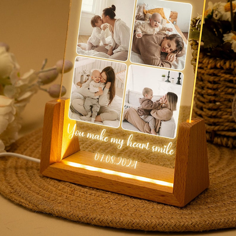 Peronalized Photo Night Light, Custom Photo Collage Frame Lamp