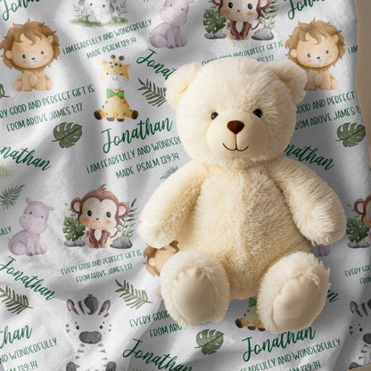 Bible Verse Baby Blanket, Personalized Safari Baby blanket with name