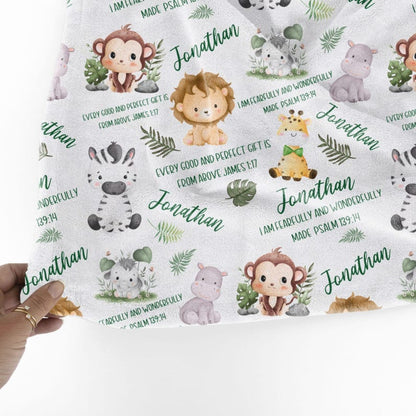 Bible Verse Baby Blanket, Personalized Safari Baby blanket with name