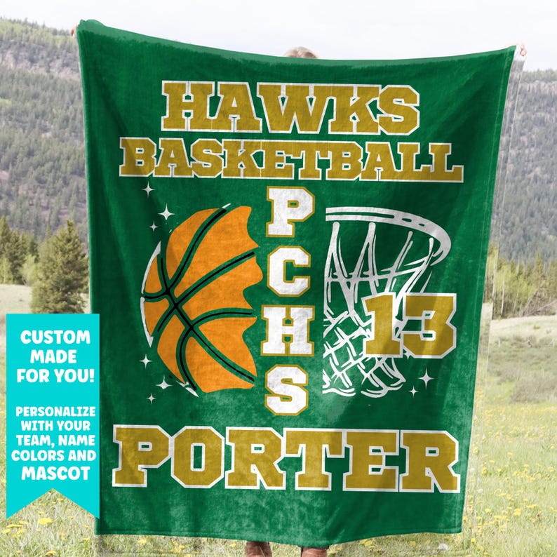 Personalized Basketball Blanket, Senior 2026 Custom Basketball Team Soft Fleece Throw