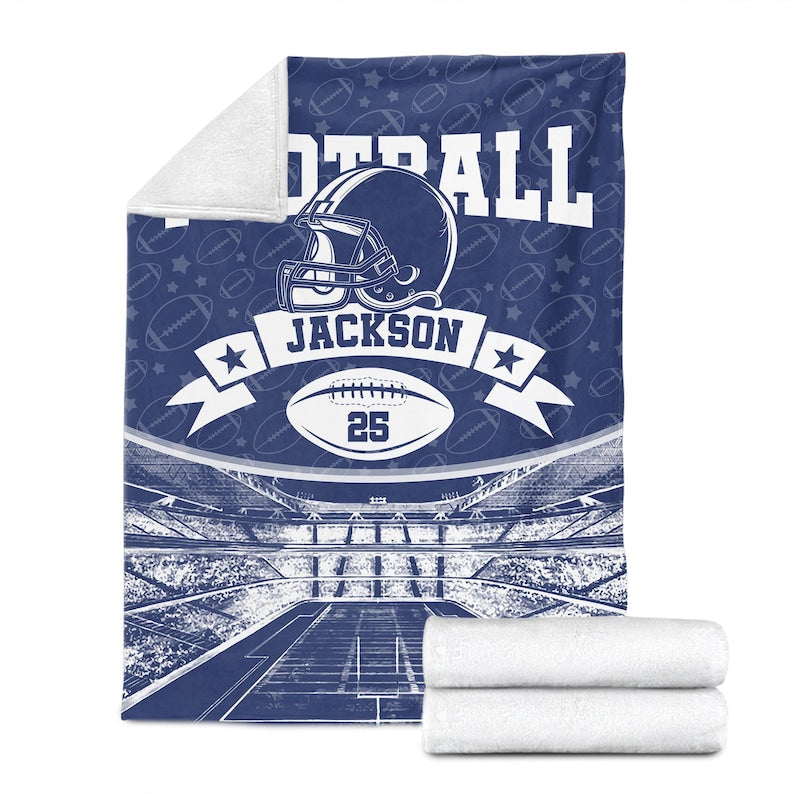 Personalized Football Blanket, Custom Name Number Football Player