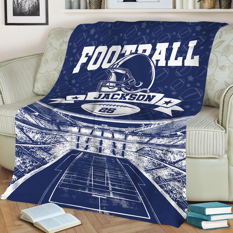 Personalized Football Blanket, Custom Name Number Football Player Blankets