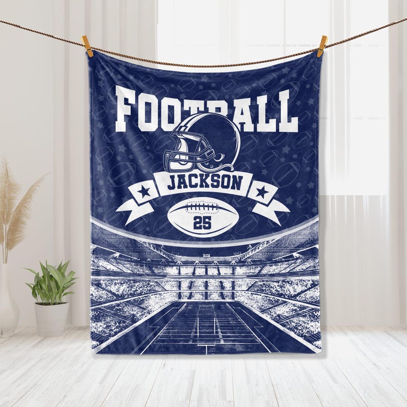 Personalized Football Blanket, Custom Name Number Football Player Blankets